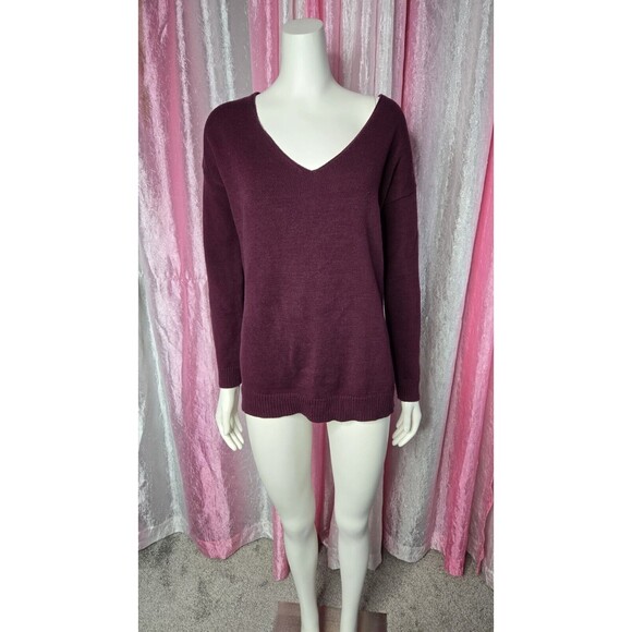 Express Burgundy Cotton Knit Laser Sweater Size Medium - Picture 2 of 10